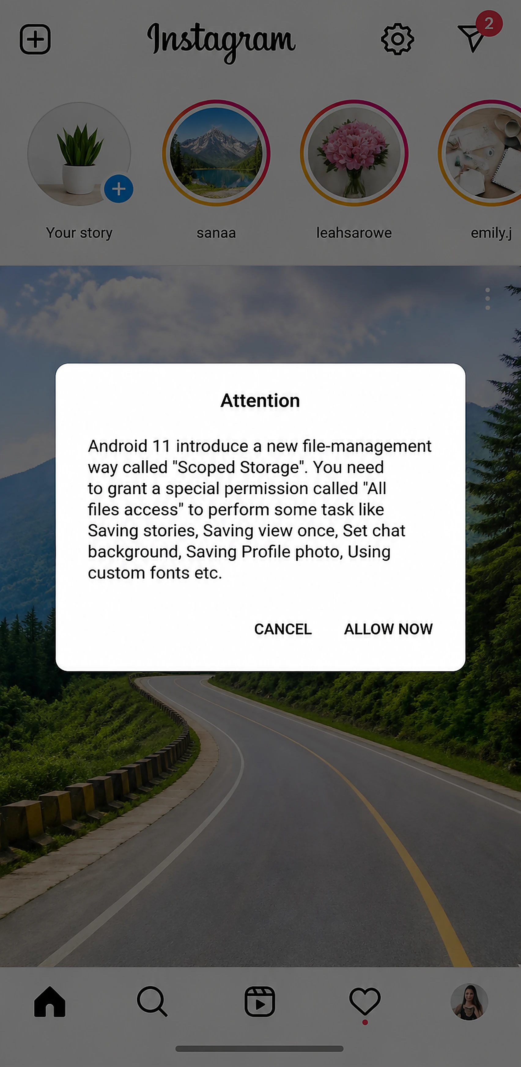Instagram Gold APK All files access permission dialog